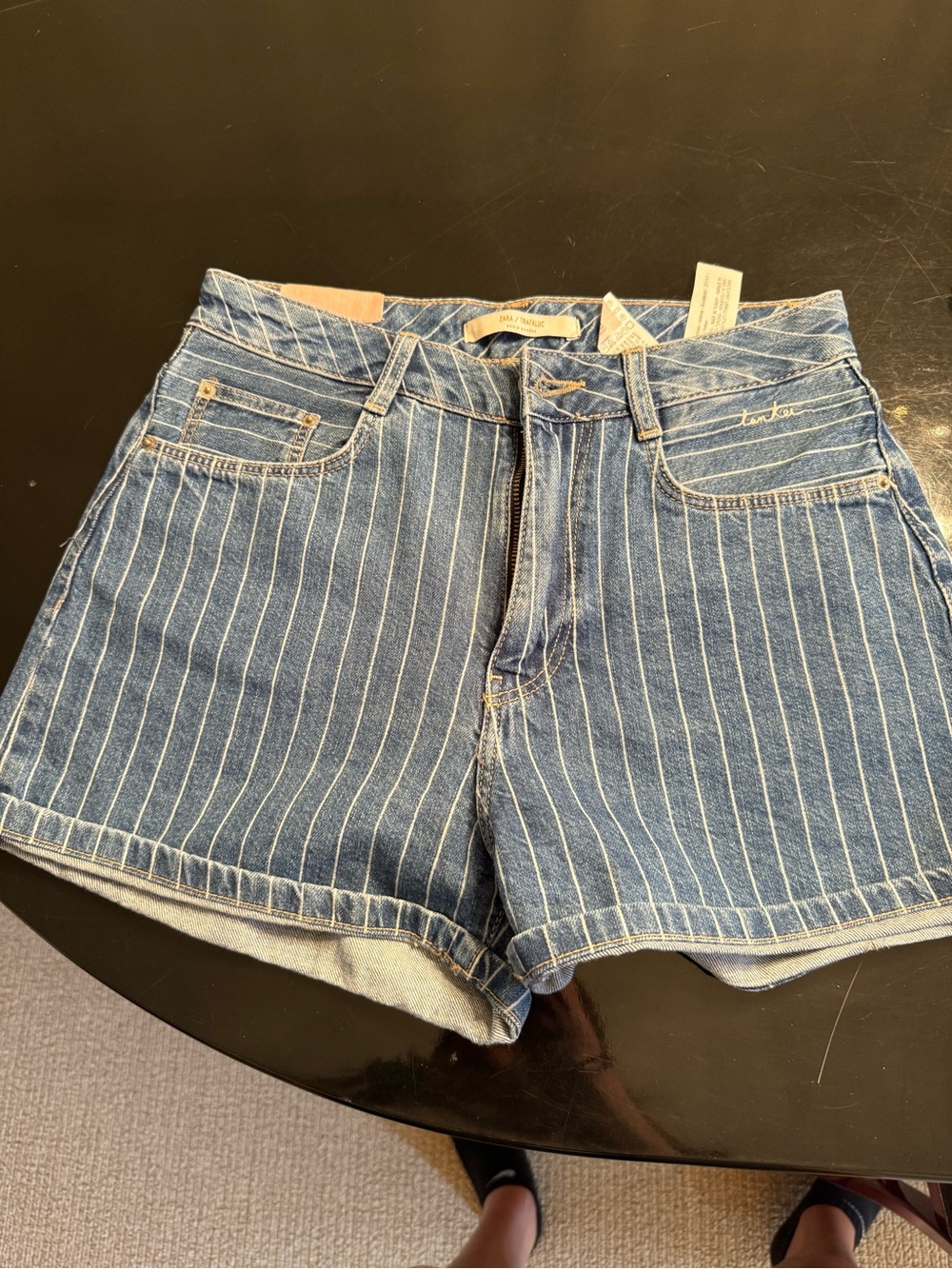 Zara Blue Pinstripe Denim Shorts